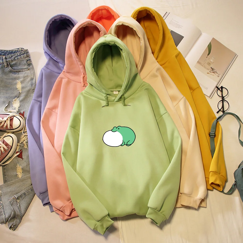 Oversized Hoodie Unisex Jacket for Girl Print Frog Hooded Sweetshirt 90s Clothes Vintage Men New Women Hoodies Winter Thick Warm