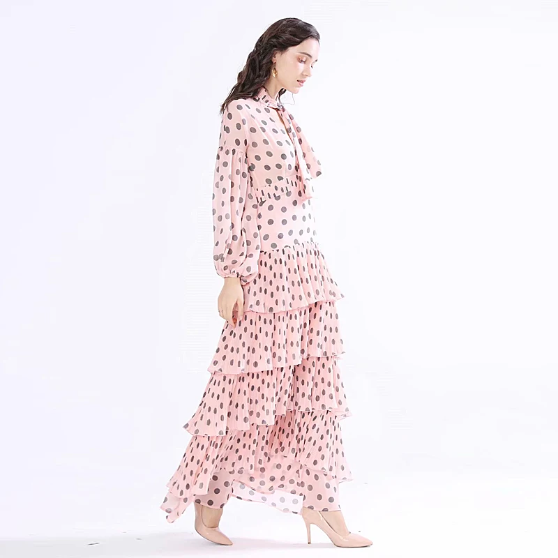

Long Dress High Quality Spring 2020 New Women'S Fashion Party Beach Vintage Elegant Chic Tiered Ruffle Ribbon Chiffon Dresses