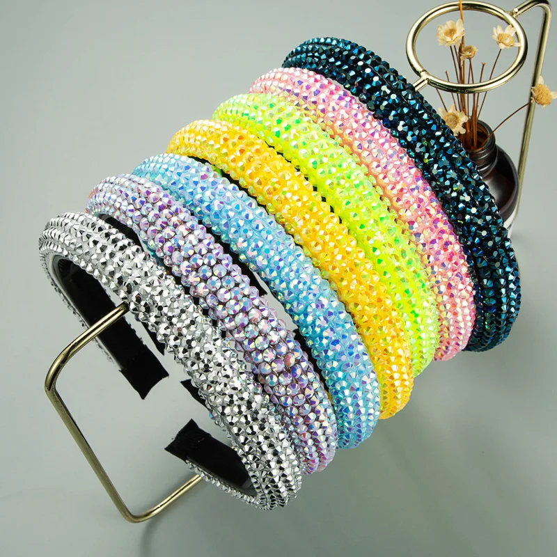 

Full Rhinestones Headbands for Women Solid Color with Thin Edges Hairbands Hair Accessories Anti-skid with Teeth Head Bands New