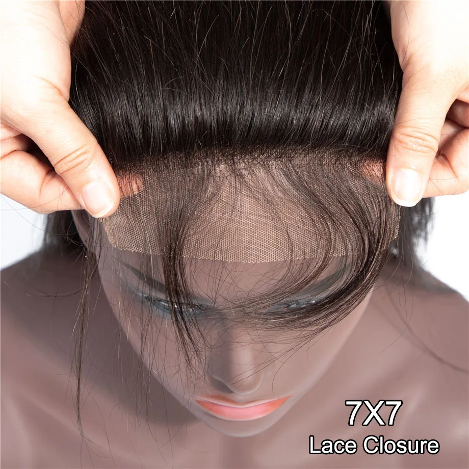 Прямые волосы 4 пряди с закрытием 7x7 на шнуровке перуанские человеческие