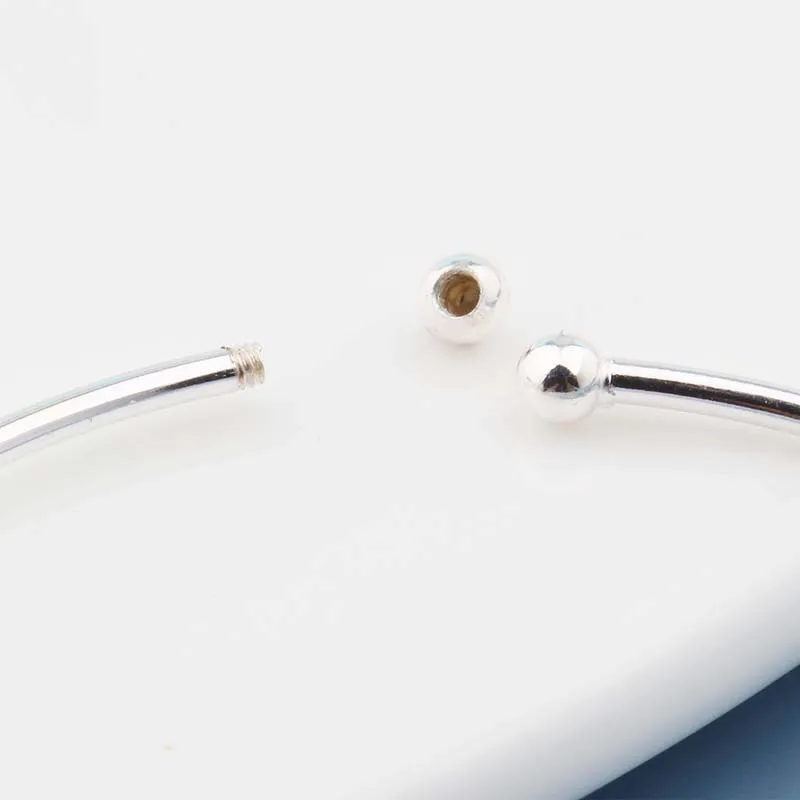 Подлинные настоящие однотонные браслеты манжеты для бусин из чистого серебра