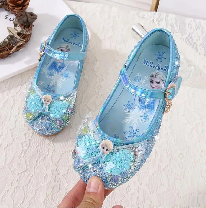 Kids Princess Elsa Sandals Girls Glitter Leather Shoes Fashion Bow Party Wedding Dress Flat Children Banquet |