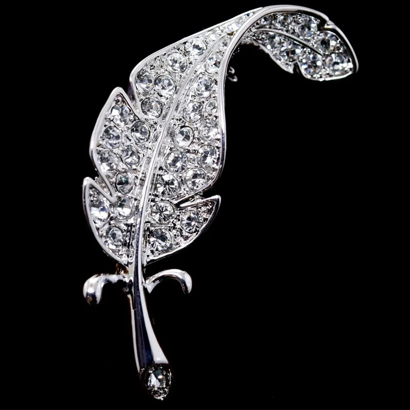 2020 корейский стиль Серебряный цвет женские Броши Мода лист Брошь с кристаллами
