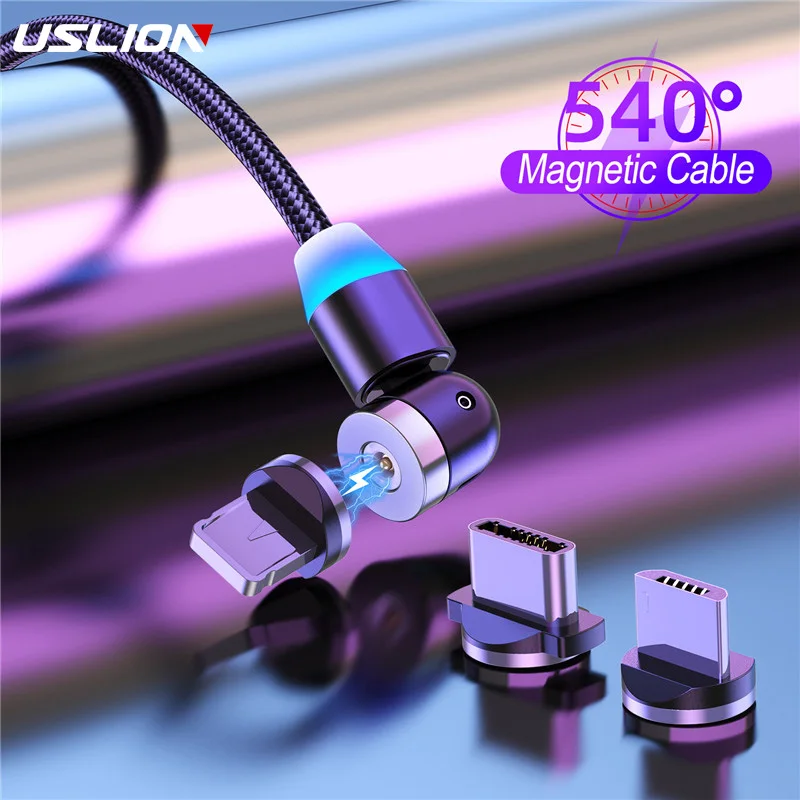 USLION 540 вращающийся магнитный телефонный кабель Micro USB Type-c зарядное устройство