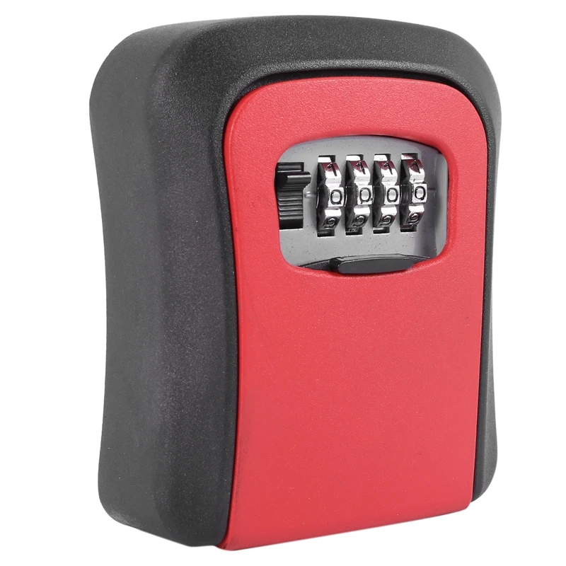 

New Red Password Key Lock Box Wall Mounted Zinc Alloy Key Box Weatherproof 4 Digit Combination Key Storage Lock Box