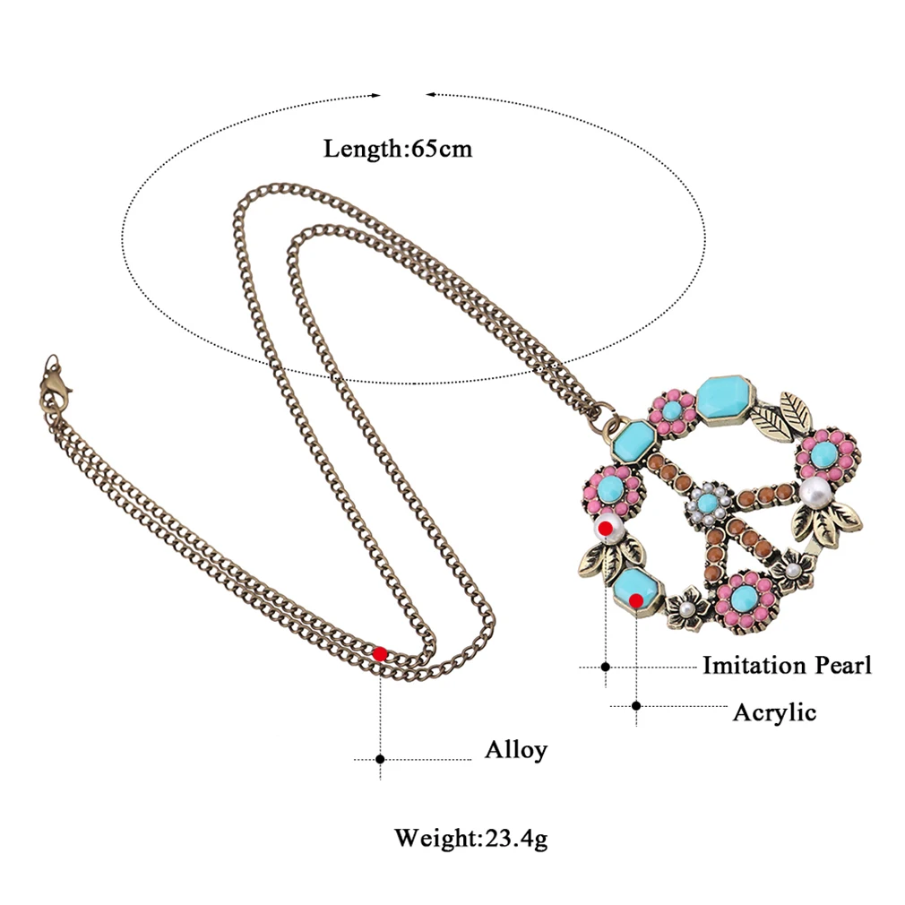 Fashion Vintage Flower Coral Simulated Pearl Peace Sign Long Pendant Necklace for Women 2017 Jewelry | Украшения и аксессуары