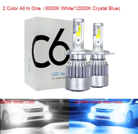 6000K 12000K 2Color Muxall супер яркие Автомобильные фары лампы H4 H7 9003 HB2 H11 светодиодный H1 H3 H8 H9 880 9005 9006 H13 9004 9007 авто фары светодиодный лампы - Испускаемый цвет: 6000K 12000K 2Color