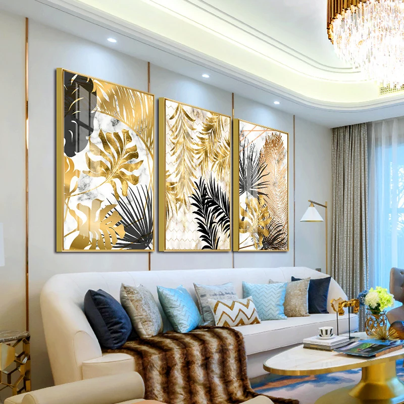 Для гостиной скандинавский золотой лист картины для спальни холст настенное