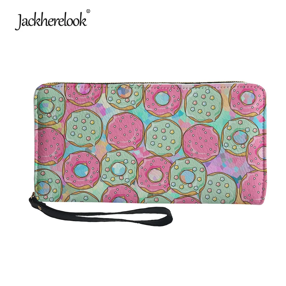 

Jackherelook Women Leather Wallet Cute Doughnut Print Female Long Section Money Pocket Pouch Handbag Women's Purse Card Holders