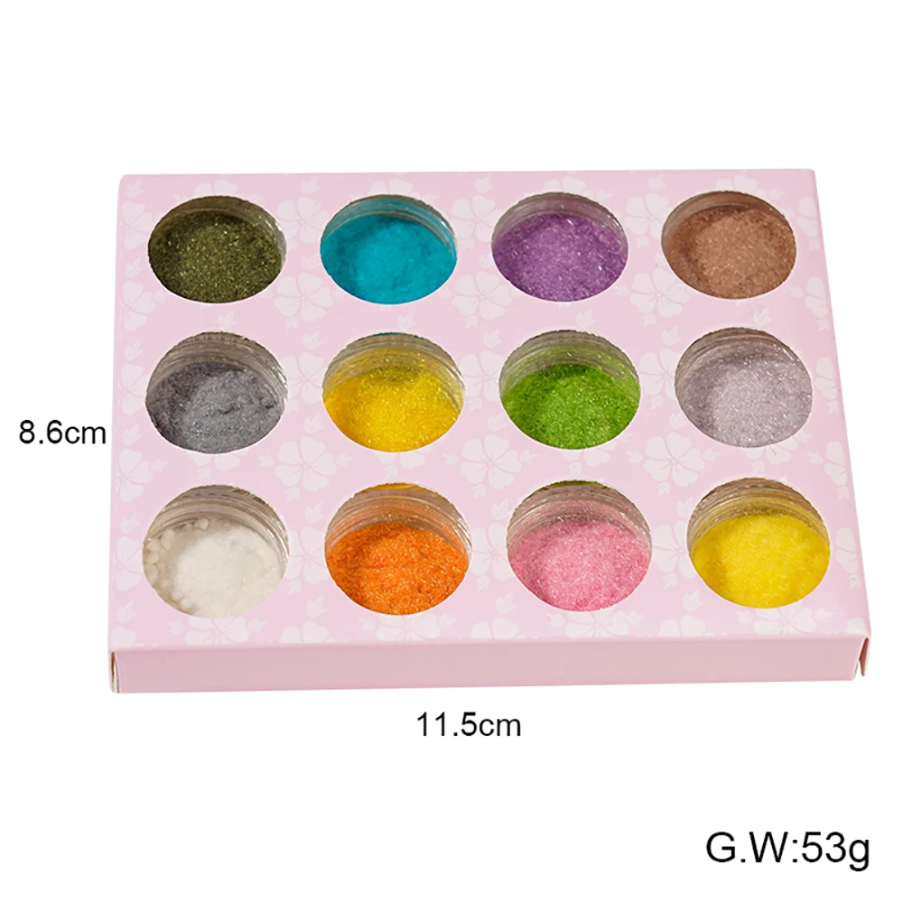 

12pcs/box Candy Color Nail Plush Powder Exquisite Cute Girls Shiny Neon Pigment Flocking Velvet Sugar Powder DIY Nail Decoration