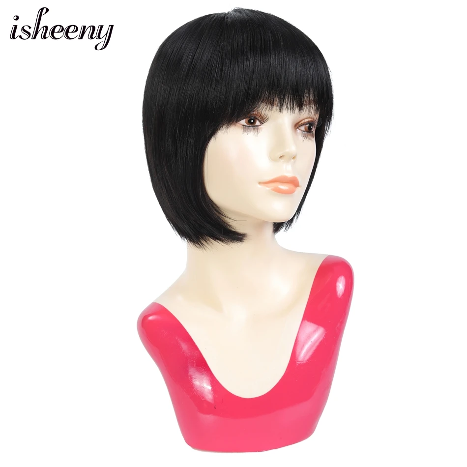Isheeny Short Pixie Cut Wig Brazilian Straight Hair Remy Human Hair Wigs For Women 130% Machine Made Silk Center Wig от AliExpress WW