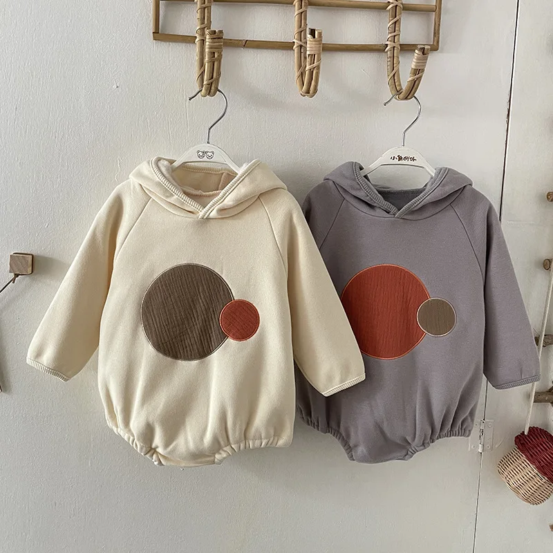 

2021 Winter New Baby Girl Hooded Bodysuit Plus Velvet Clothes Newborn Outfits Toddler Boys Long Sleeve Jumpsuits Infant Onesie
