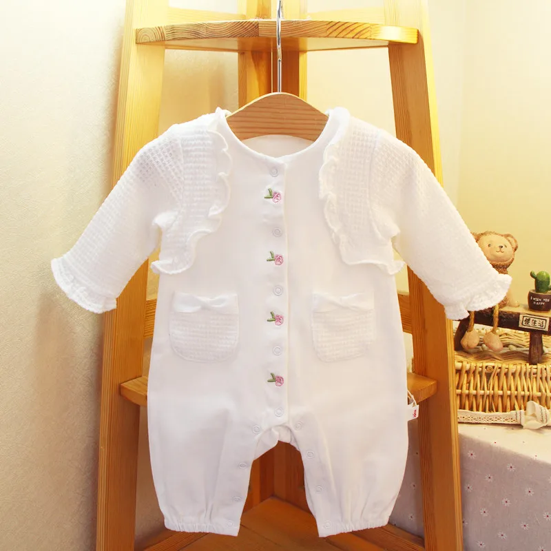 

White Autumn Cotton Ruffle Baby Romper Long Sleeve Toddler Korean Jumpsuit Girl Baby Romper Newborn Baby Ropa Body Suit BW50PF