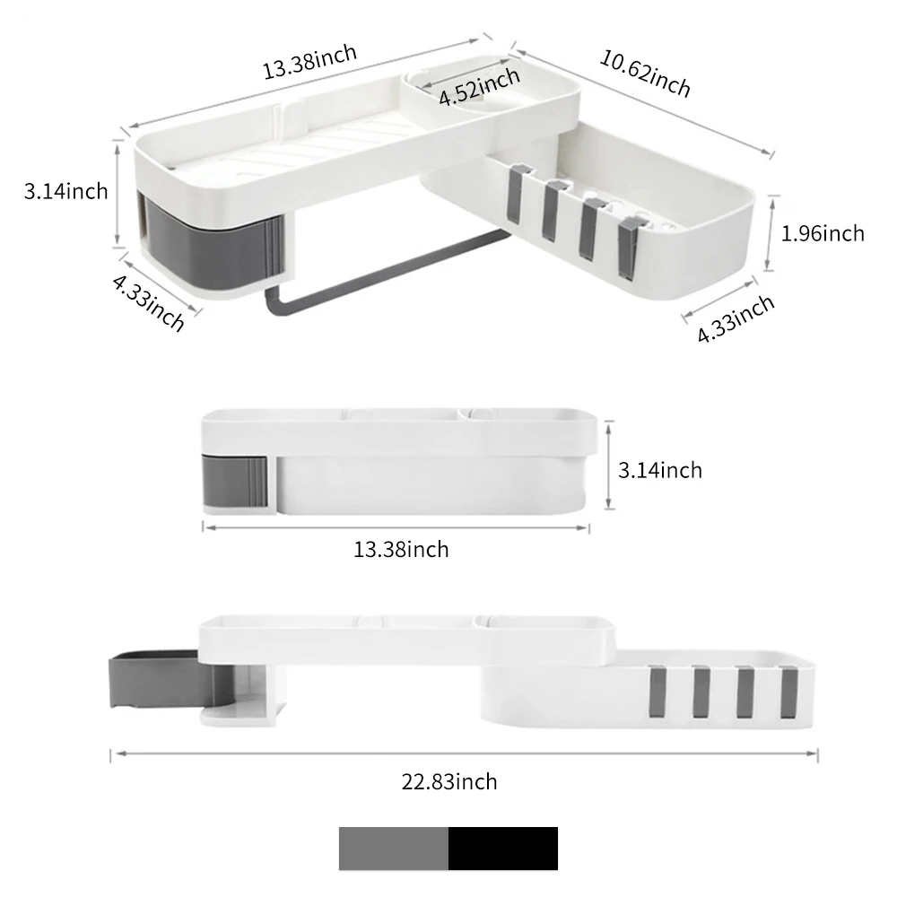 2-ярусная угловая полка для ванной настенная хранения без сверления с крючком