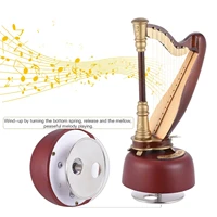for dollhouse decoration accessories harp music box wood wooden with gift box home decor with rotating musical base instrument
