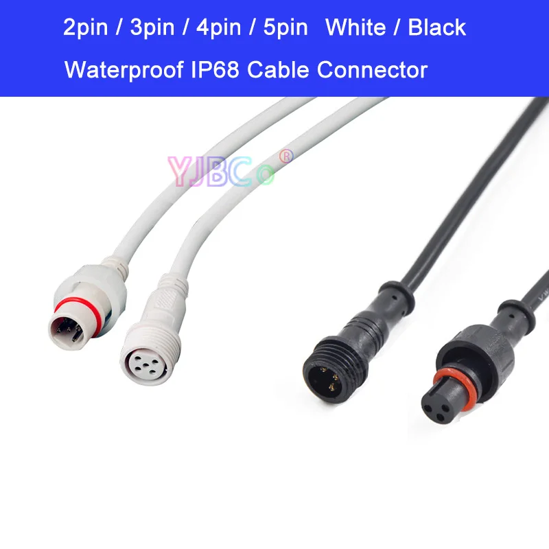 

5 pairs Male Female 2pin 3pin 4pin 5pin Waterproof IP68 wire LED Connectors White/Black Cable 20cm Pigtail for LED Light Lamp