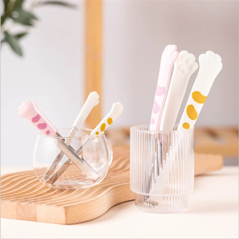 

Cute Cat Paw Shape Stainless Steel Tongs Mini Food Salad Clips Kitchen Cooking Tongs For Bbq Heat Resistant Grilling Supplies