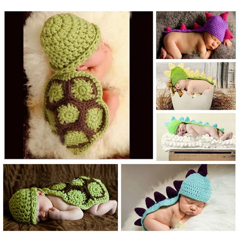 Милый динозавр черепаха ручная работа вязаная крючком шапка для маленьких