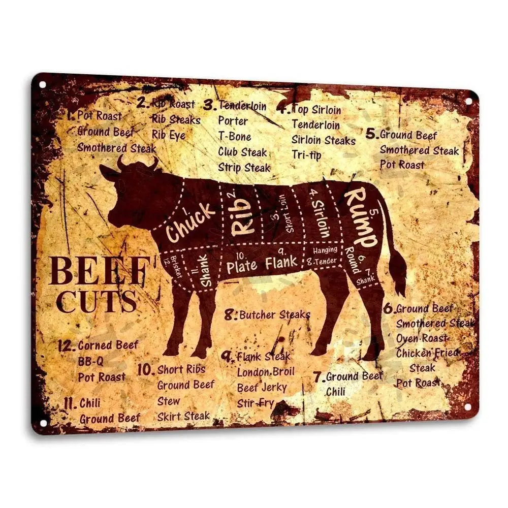 Говядина порезы фермы Винтаж Ретро жестяной знак металлический жестяная вывеска