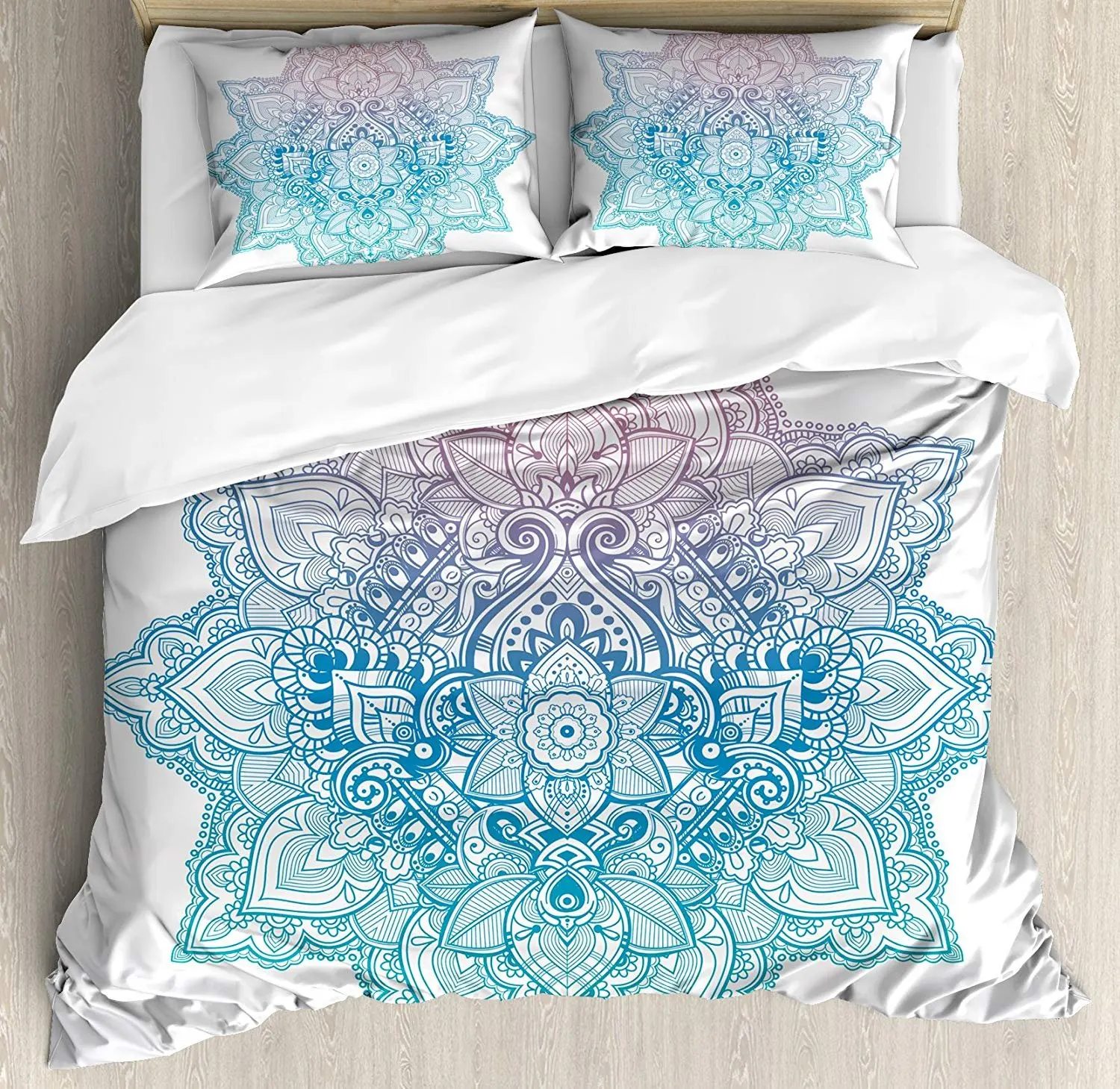 

Lotus Bedding Set Bohemian Tattoo Style Zen Pastel Toned Mandala Abstract Lotus Flower Design Pillowcases Quilt Cover For Home