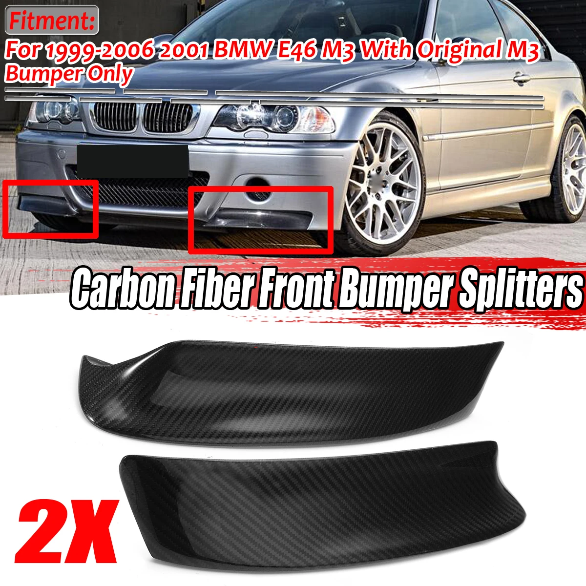 Диффузор переднего бампера из углеродного волокна 1 пара для гонок BMW E46 M3 1999