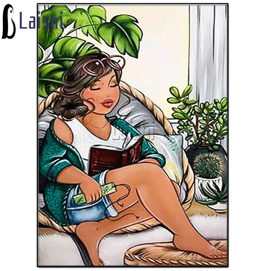 

Diamond Painting Fat lady Full Square Round Woman Reading Book Diamond Embroidery Rhinestone Cross Stitch Crystal Mosaic Picture
