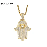 tophiphop hip hop golden palm eye pendant necklace ice out micropav%c3%a9 cubic zircon necklace mens and womens jewelry
