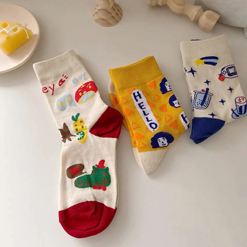 

Vintage Women Cartoon Patterned Funny Socks Fashion Cute Harajuku Short Socks Japanese Creative High Quality Fashion Art Funny