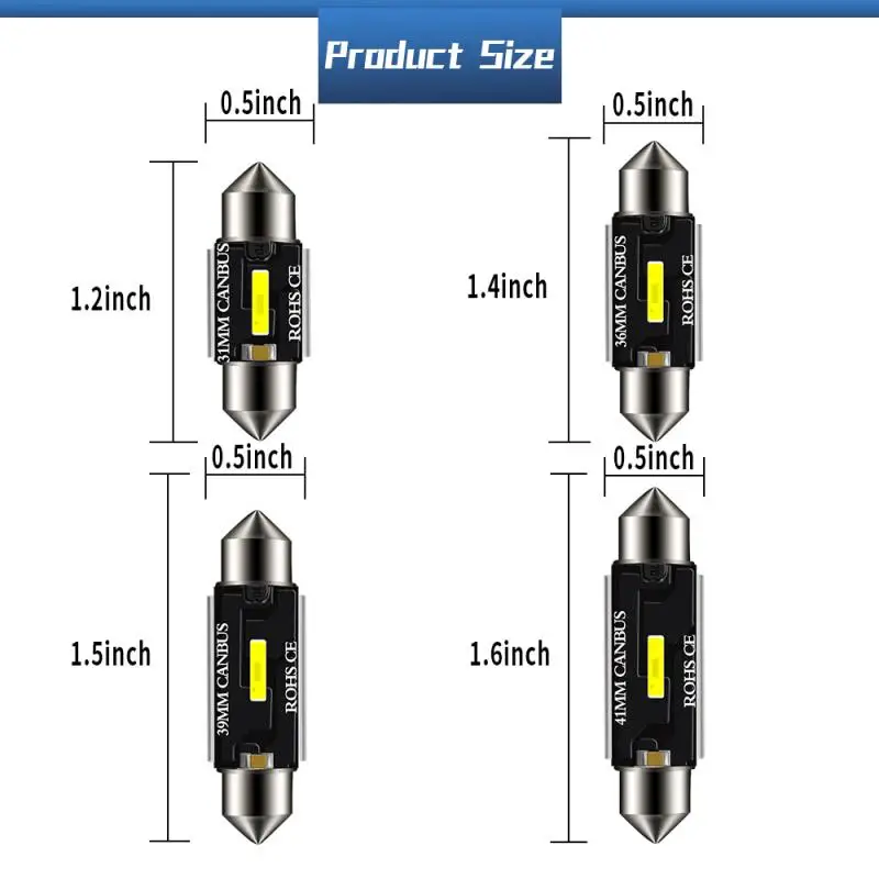 LED Bulb 31mm 36mm 39mm 41mm Super High Brightness Canbus Car Ceiling Light CSP Interior Reading Double Tip Lamps | Автомобили и