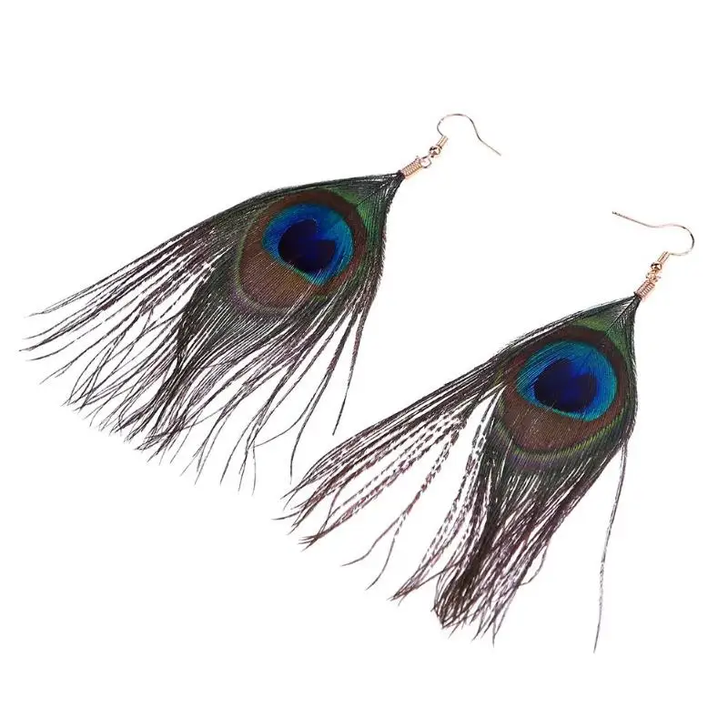 Винтажные длинные серьги с кисточками женское туристическое модное перо павлина