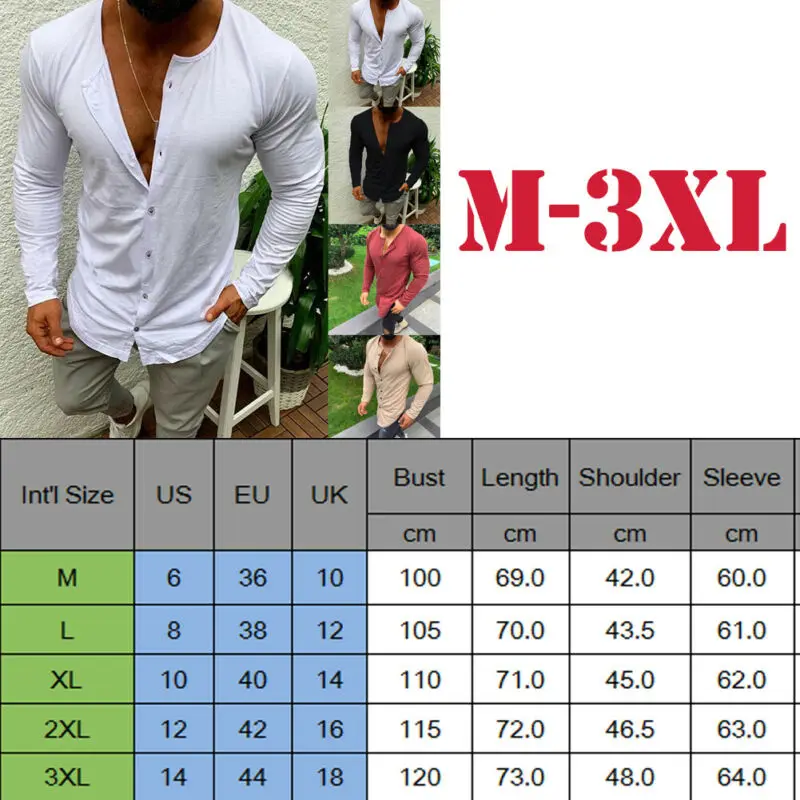 

Personalised men's casual slim fit T-shirt, solid color V-neck T-shirt with long sleeves