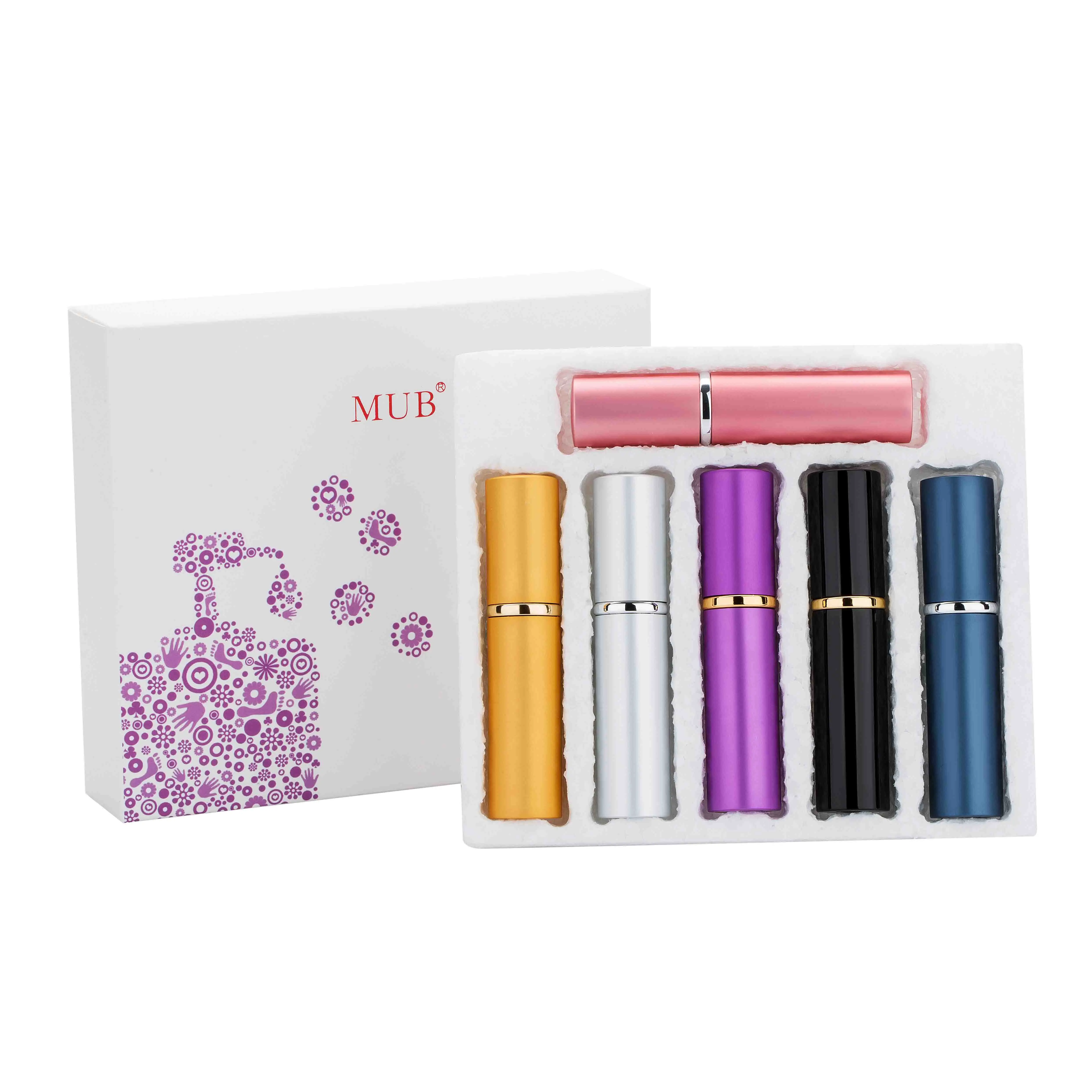 random colors MUB-6 шт 5 мл многоразовый портативный мини-флакон духов и путешественник алюминиевый спрей пустой распылитель для парфюмерии флакон духов с посылка коробка - Цвет: random colors