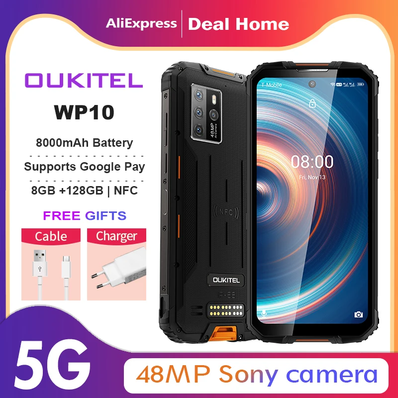 OUKITEL WP10 5G прочный смартфон глобальная Версия 8 ГБ + 128 8000 мАч Мобильный телефон 6 67