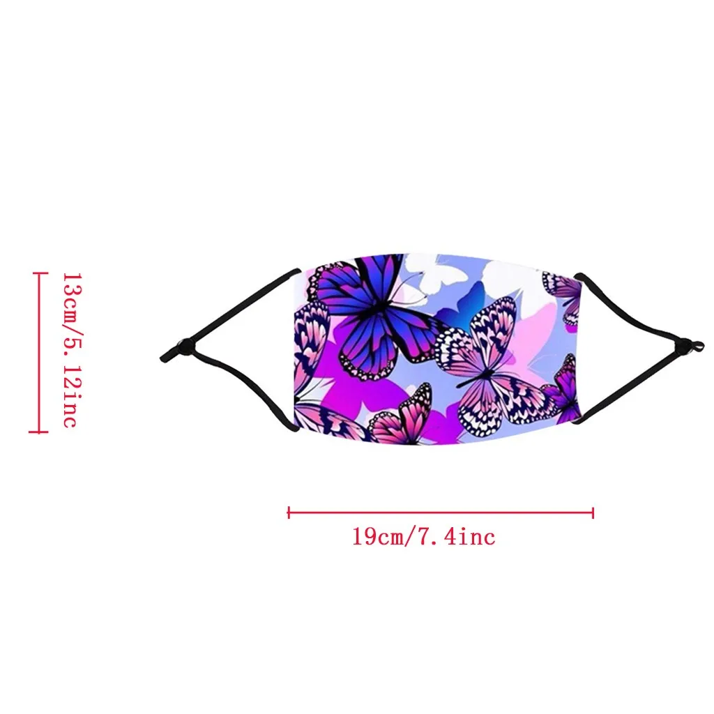 

Woman Men Masks Purple Butterfly Print Face Mask PM2.5 Reusable Face Mask Cloth Washable Fabric Protective Mouth Caps mondmasker