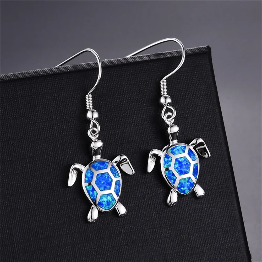 

Boho Sea Turtle Drop Earring personality Tortoise Animal Blue Fire Opal Ear Dangle Earrings for Women Girl Ocean Beach Jewelry
