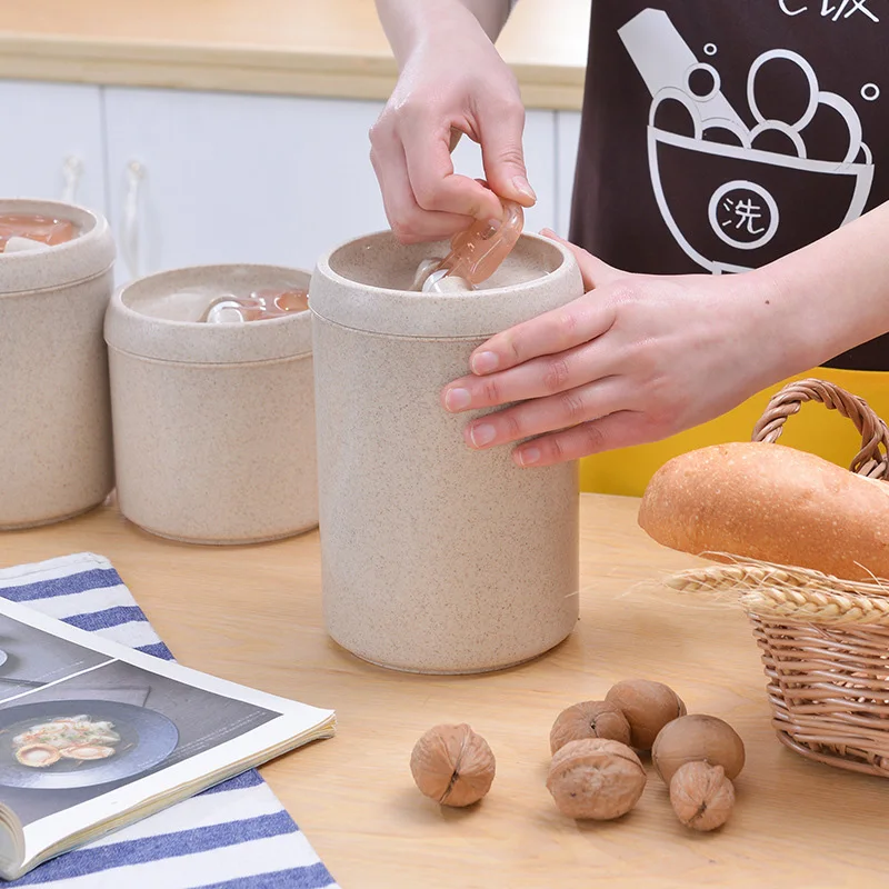 Storage Box Wheat Straw Covered Plastic Sealed Tank Kitchen Tools Multi-Function Grain | Дом и сад