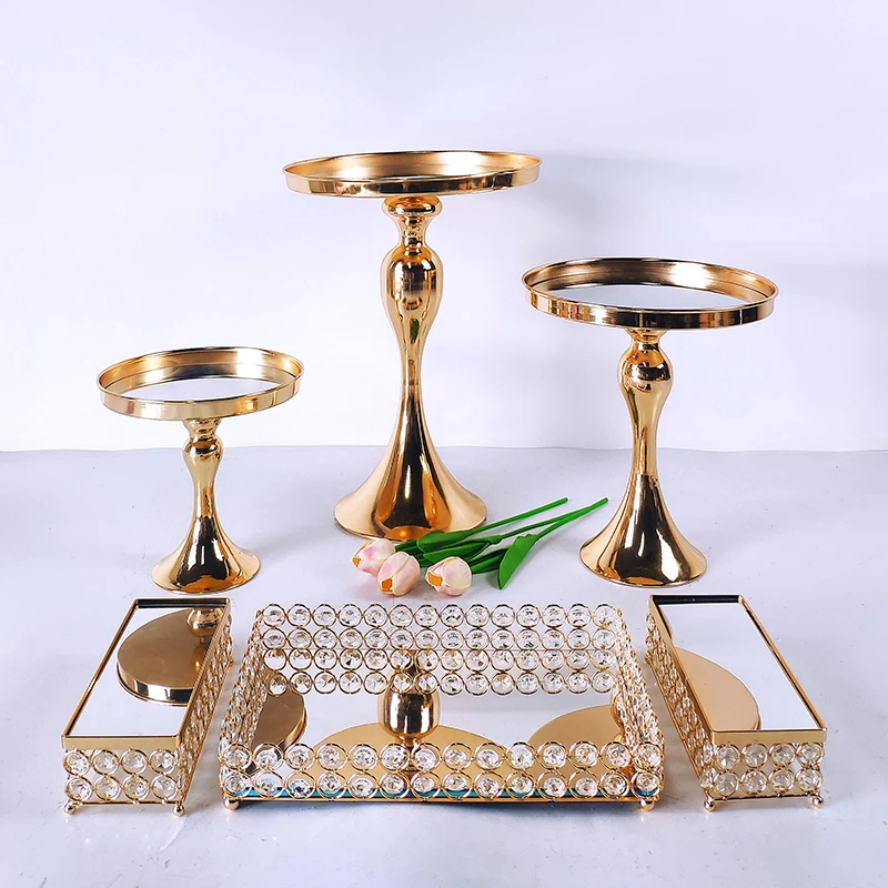 6-9PCS Crystal Metal Cake Stand Set Acrylic Mirror Cupcake decorations Dessert Pedestal Wedding Party Display Tray | Дом и сад