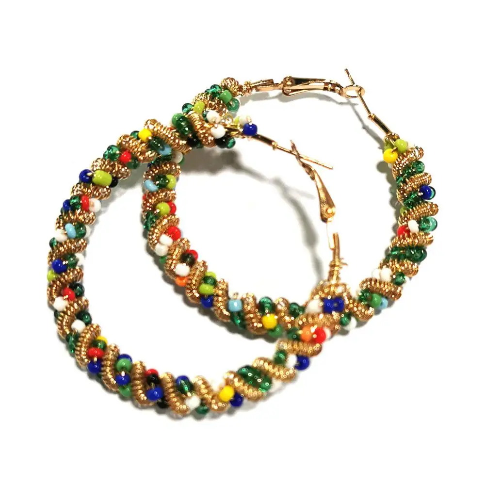 Женские серьги кольца ручной работы большие акриловые в богемном стиле