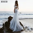 Шифоновые Свадебные платья JEHETH на бретелях-спагетти с V-образным вырезом в стиле бохо с юбкой-годе 2021 кружевное пляжное платье для невесты