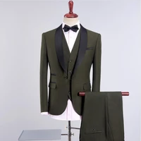 mens casual suits high quality army green slim fit mens wedding suits business mens formal wear jacketvestpantsterno
