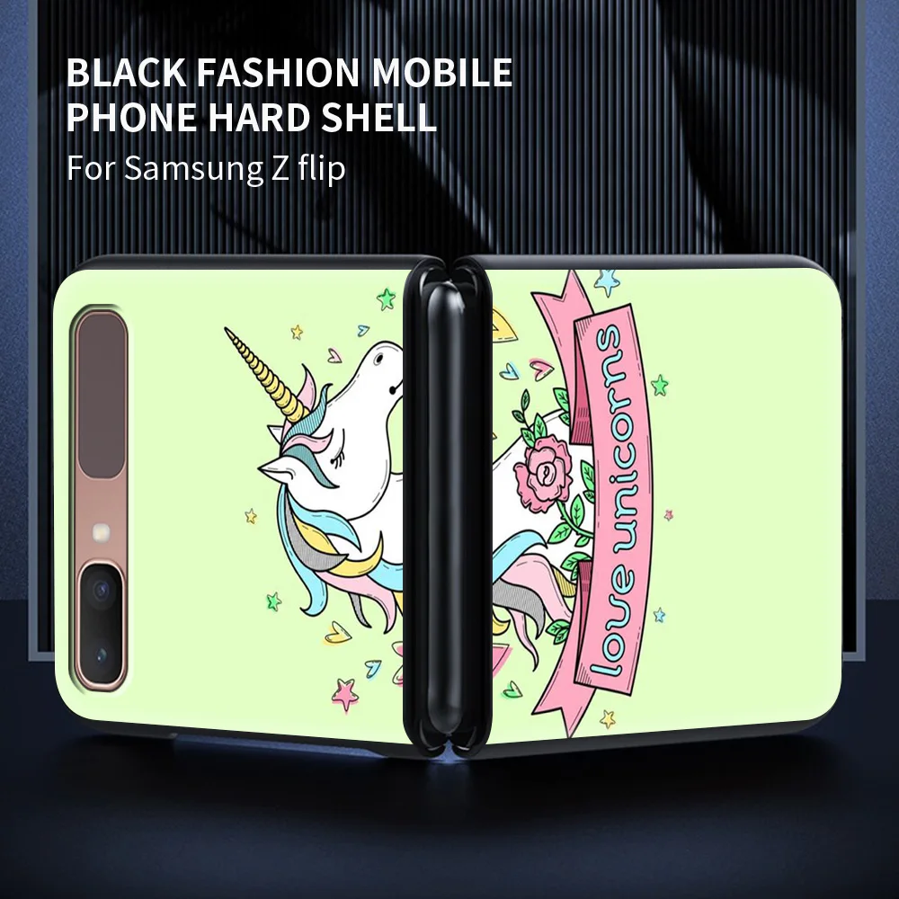 

for Samsung Galaxy Z Flip Mobile Phone Shell Z Flip 5G Folding Protective Case Luxury Black Coque Shell Rainbow Unicorn