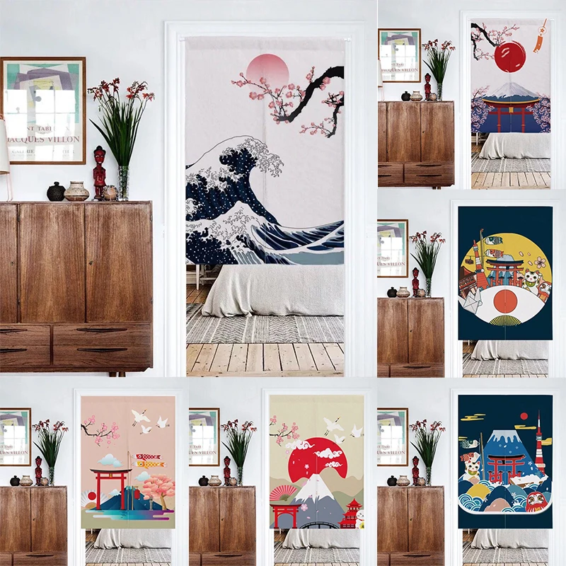 

Japanese Style Ukiyo Painting Cotton Linen Cloth Curtain Fujiyama Bedroom Door Curtain Half Panel Curtain Blackout Curtain