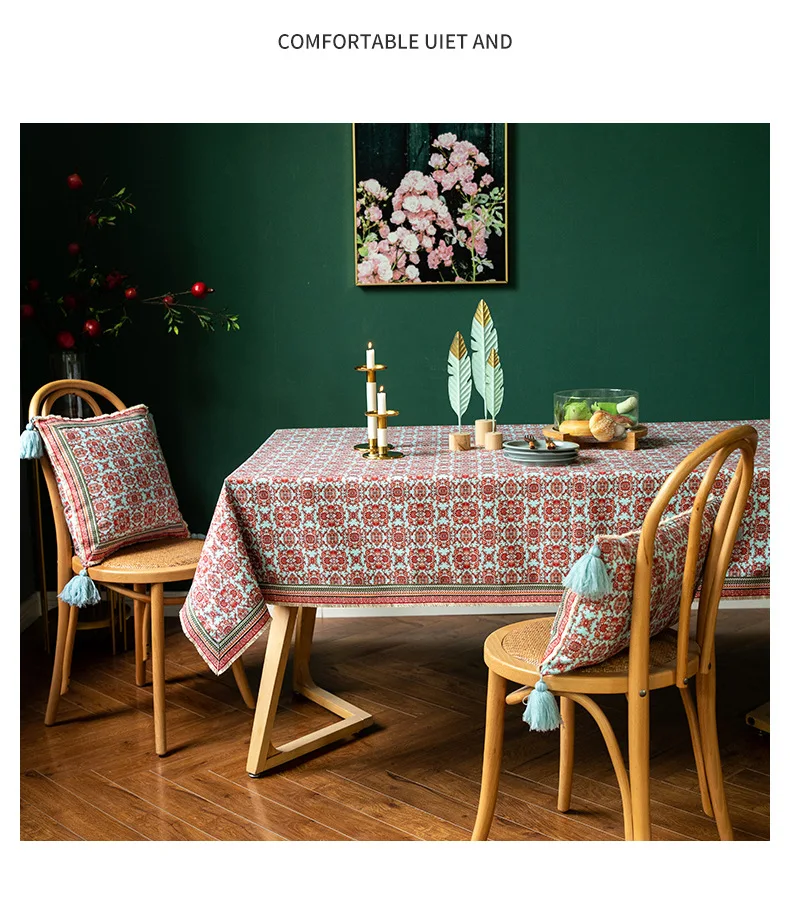 

Vintage Red Green Cushion Cover with Ribbon Tassels Decoration Boho Style Ethnic Pillow Cover 43x43cm/30x50cm Sofa Pillow