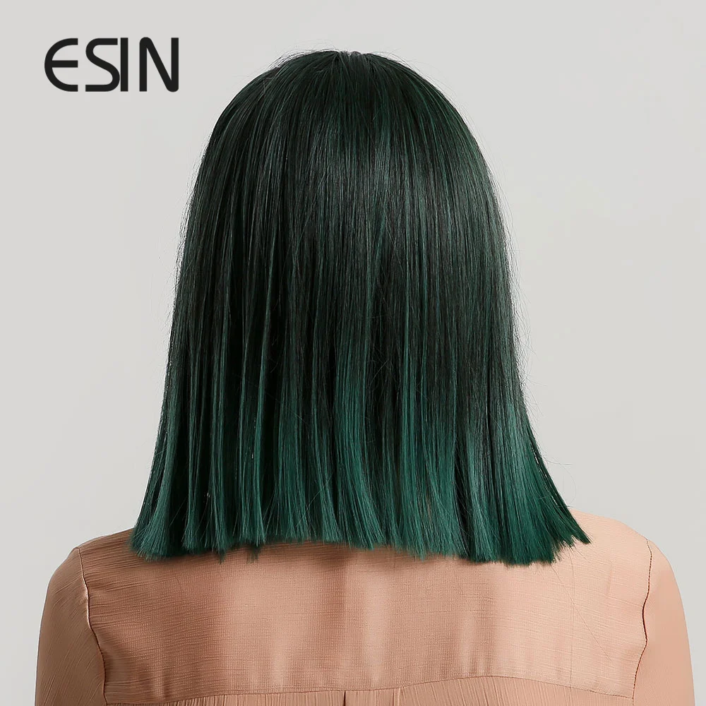 ESIN Синий Зеленый средней длины прямой боб парик с челкой Косплей парики для