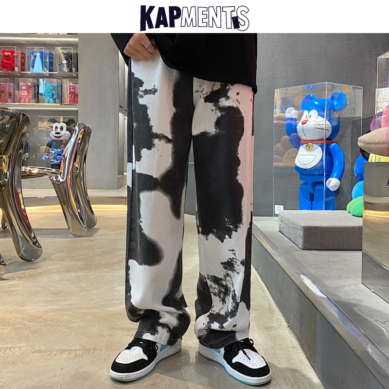 

KAPMENTS Men Baggy Low Rise Y2k Jeans Pants 2023 Mens Tie Dye Wide Leg Kpop Denim Trousers Male Japanese Streetwear Jean Joggers