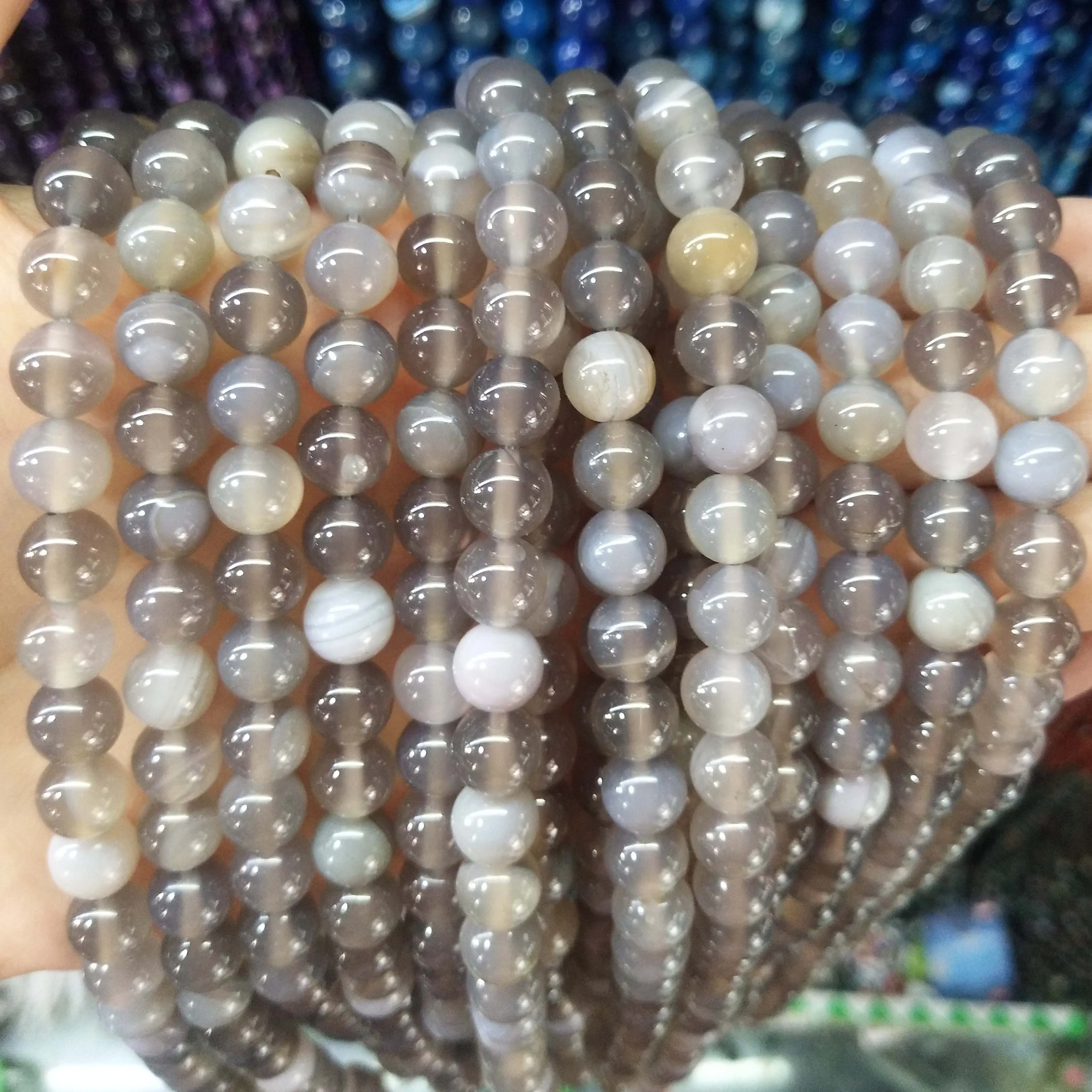Gray Striped agate Натуральный камень агат Стекло круглый незакрепленный камень бусины для самостоятельного изготовления ювелирных изделий браслет материал ожерелья 4681012 мм - Цвет: Gray Striped agate