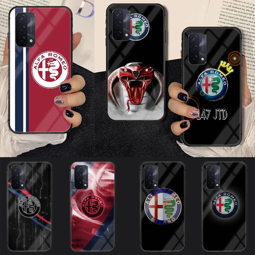 

Car Alfa Romeo Fashion Phone Tempered Glass Case Cover For oppo realme find a x c xt gt 2 53 3 6 7 50 11 i Pro 4g 5g Waterproof