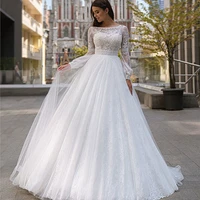 long sleeve lace wedding dress 2021 tulle a line bridal dresses hippie beach boho bridal gown vestido de noiva custom made