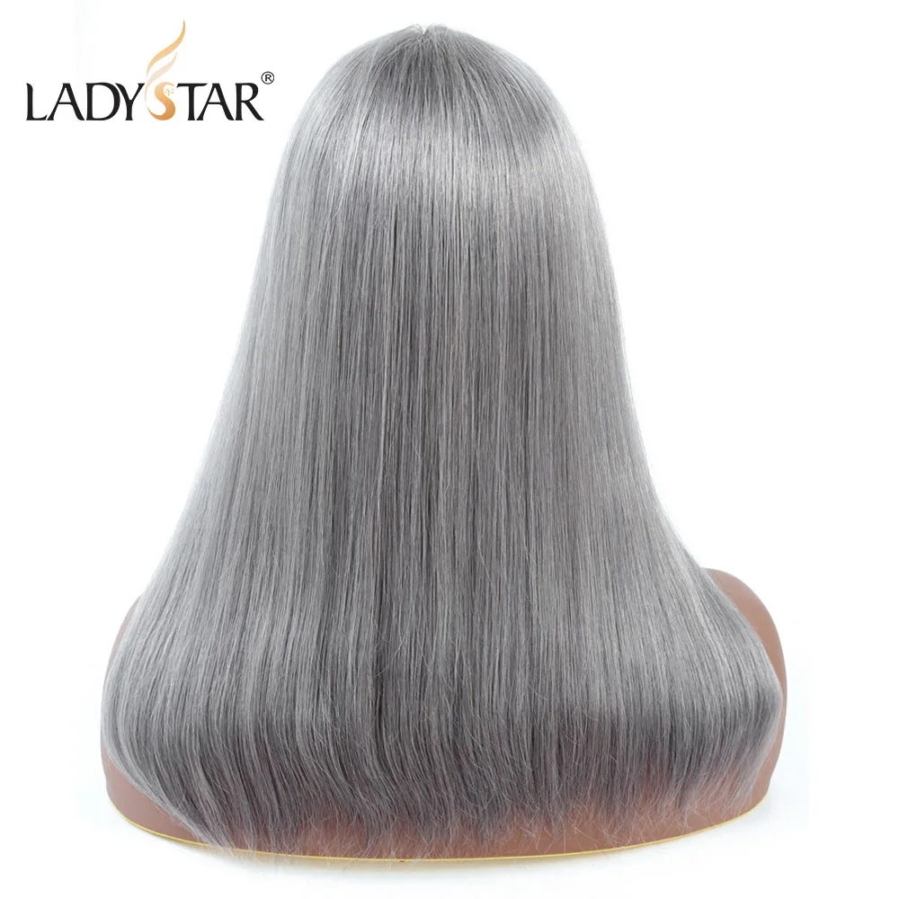 LADYSTAR Человеческие волосы Remy, парики 150% плотности для женщин, серый цвет, парики, длинные волосы, прямые, средняя длина, парик