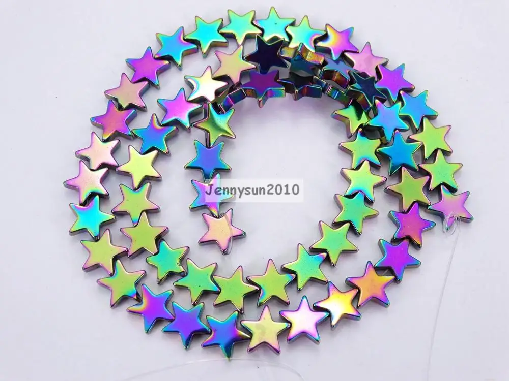 

Natural 10mm Metallic Multi-Colored Hematite Gems stone Flat Star Beads 16'' for Jewelry Making Crafts 10 Strands/Pack